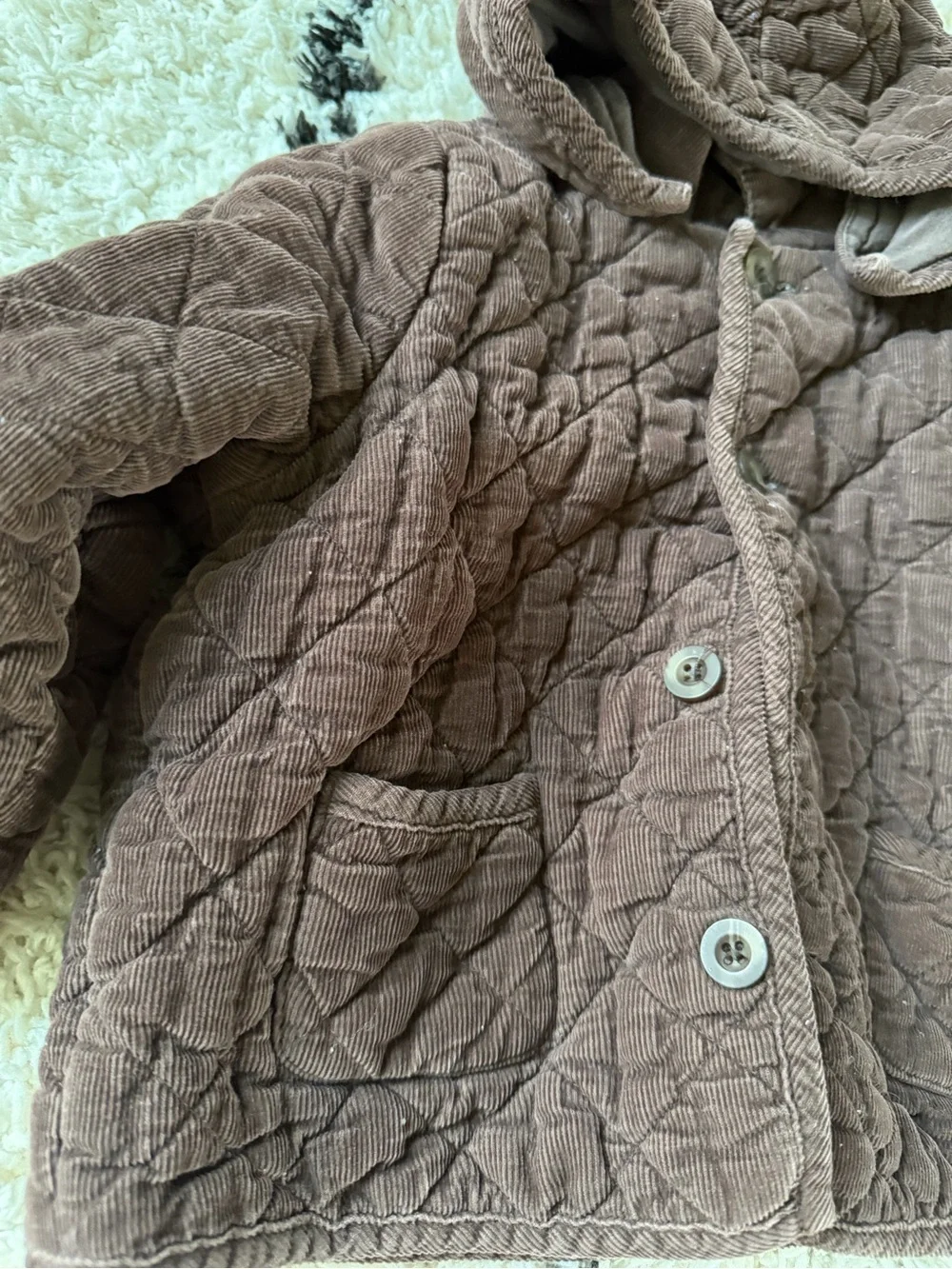First Impressions Quilted Hooded Jacket in Dusty Mauve 18month